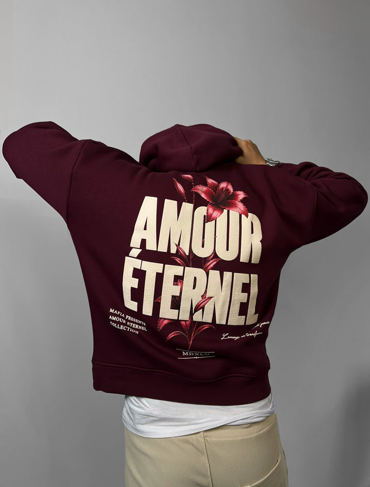 Oversize Amour Éternel Hoodie - Bordeaux