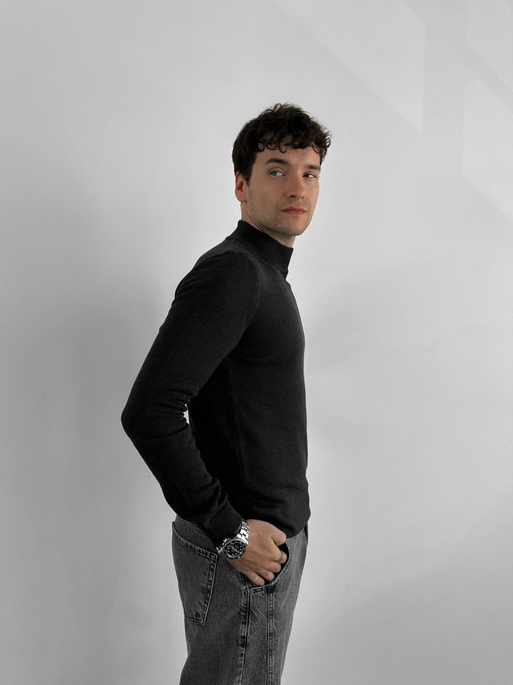Loose Fit Half Neck Pullover - Anthracite