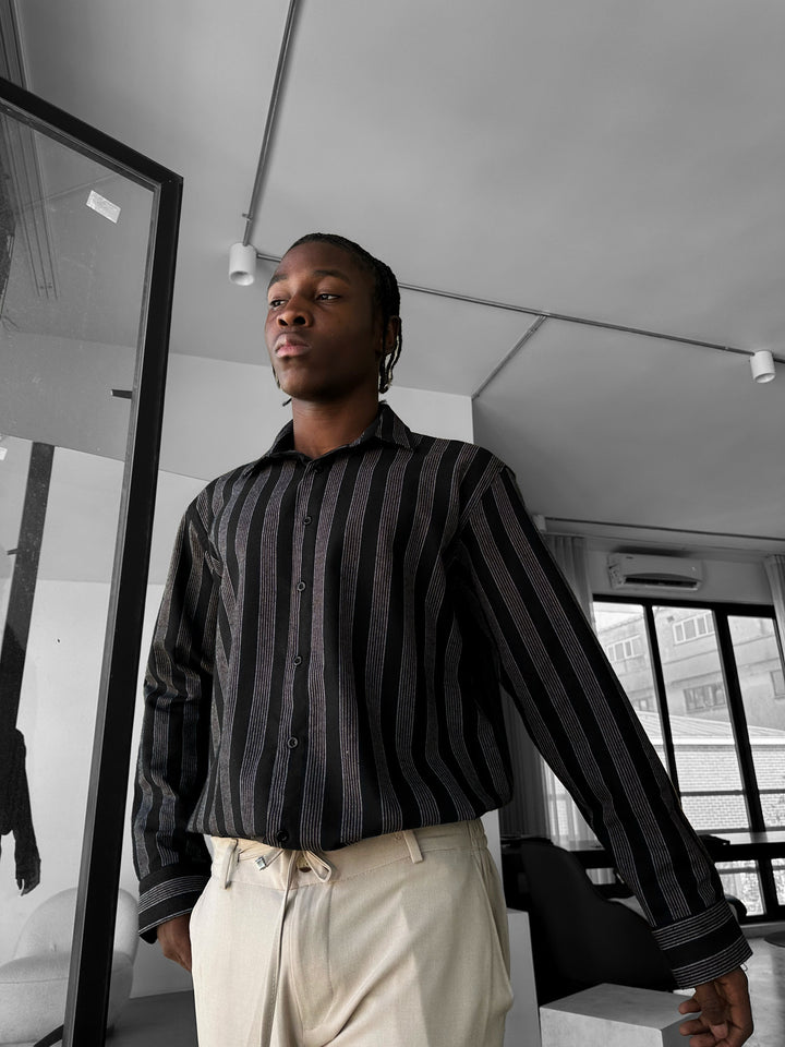 Thick Striped Winter Shirt - Brown