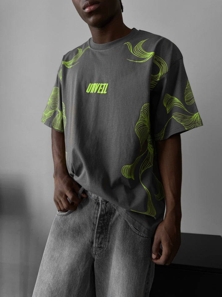 Oversize 'Unveil' T-Shirt - Anthracite and Green