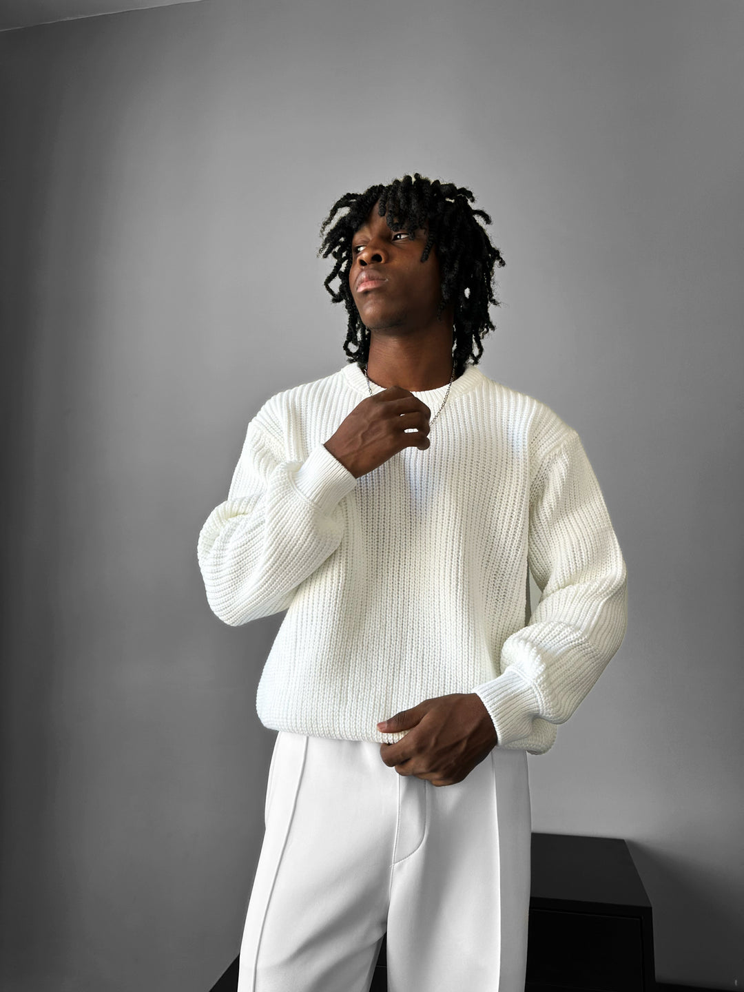 Oversize Structured Knit Sweater - Bright White