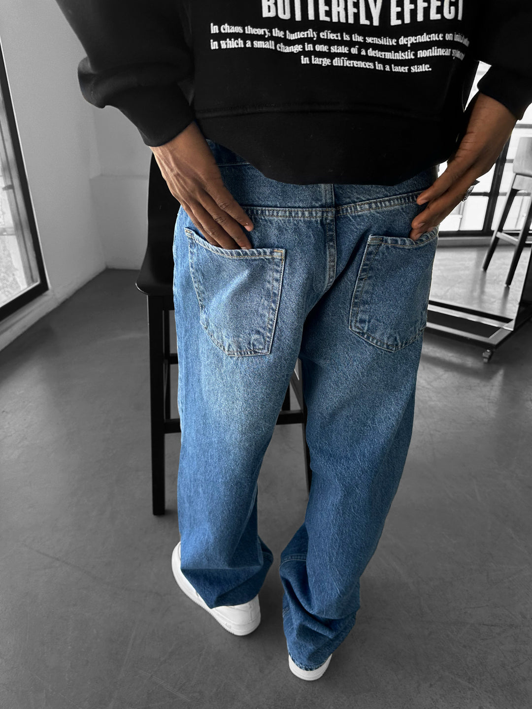 Baggy Stitched Jeans - Blue