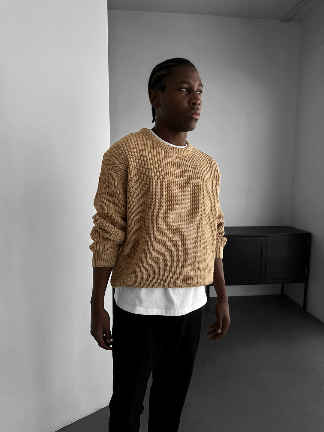 Oversize Structured Knit Sweater - Brown