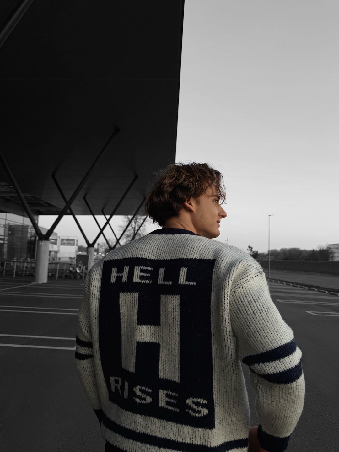 Oversize Knit Letter Sweater - Navy Blue