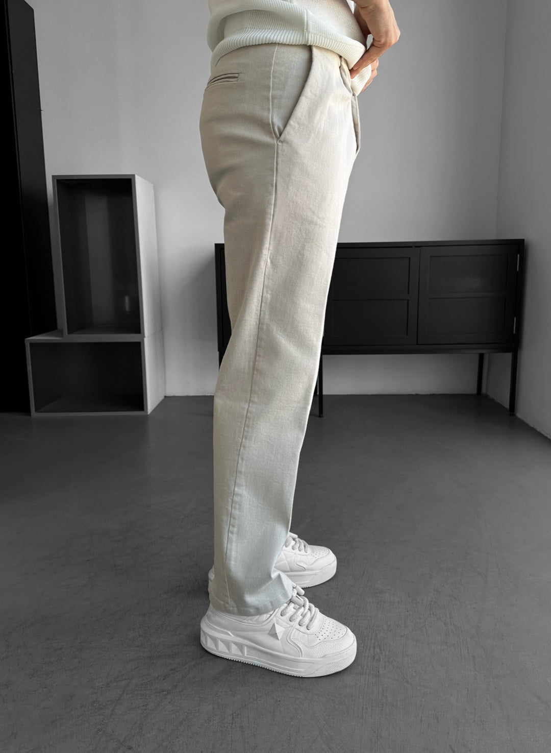 Loose Fit Casual Trousers - Beige
