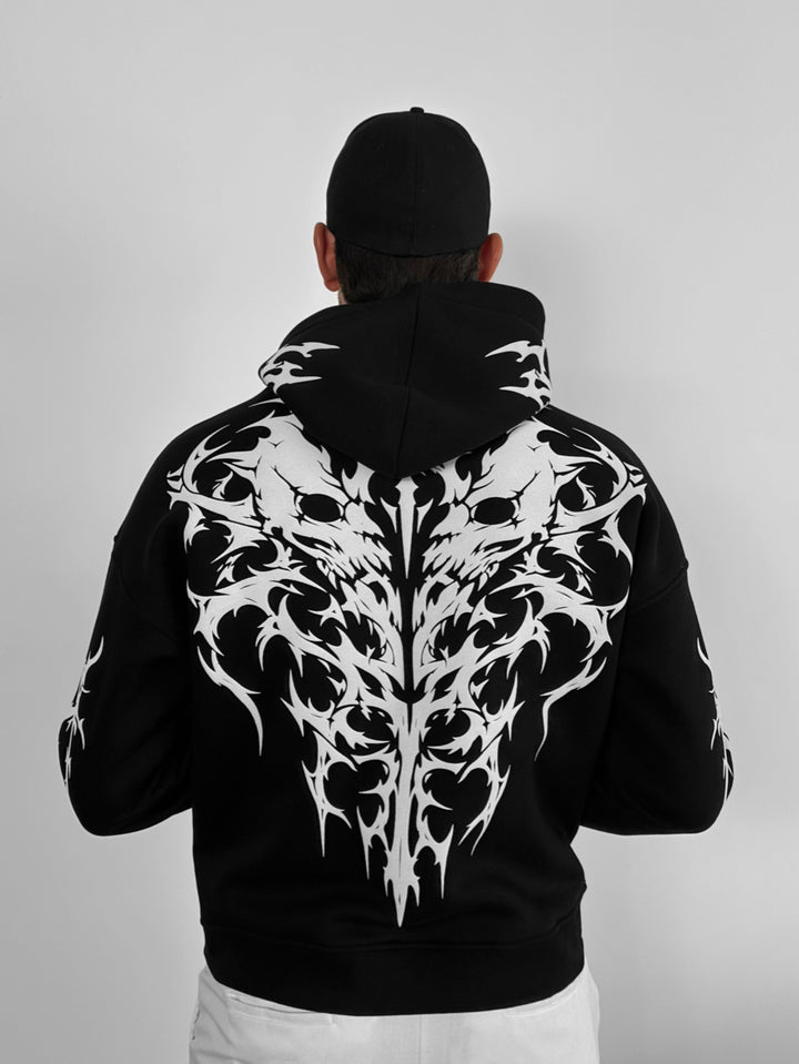 Oversize Skull Flame Hoodie - Black