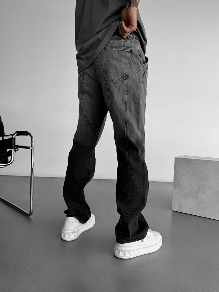 Baggy Half Washed Seam Jeans - Black STOK EKLEME