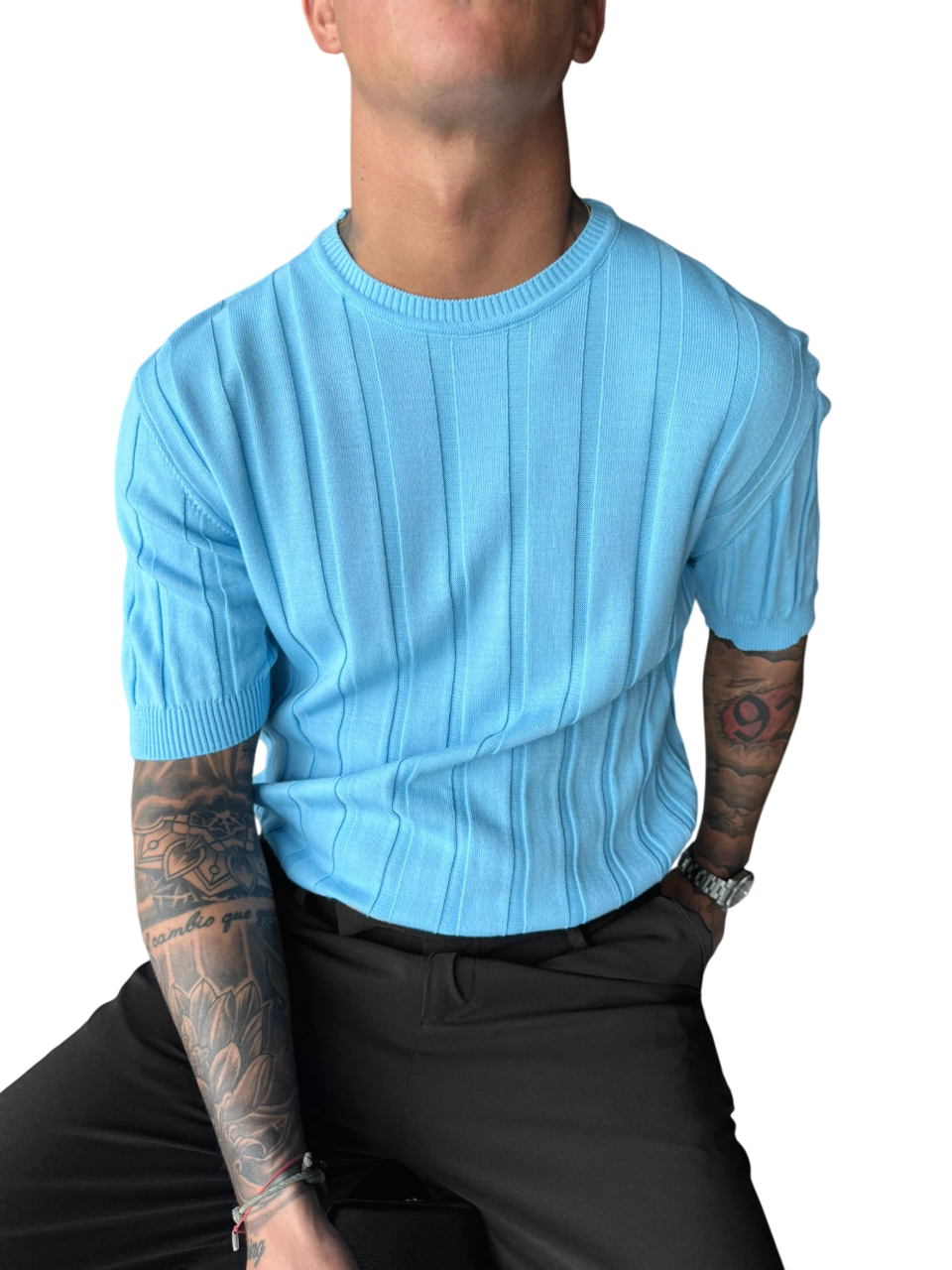 Regular Fit Knit Lines T-shirt - Babyblue