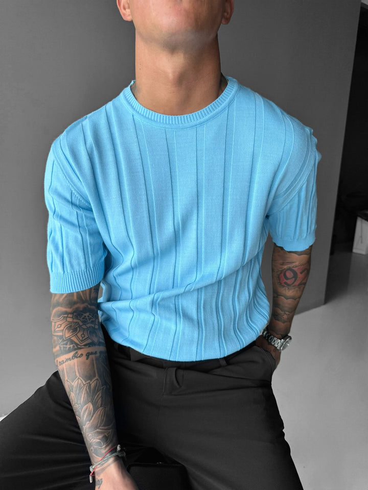 Regular Fit Knit Lines T-shirt - Babyblue