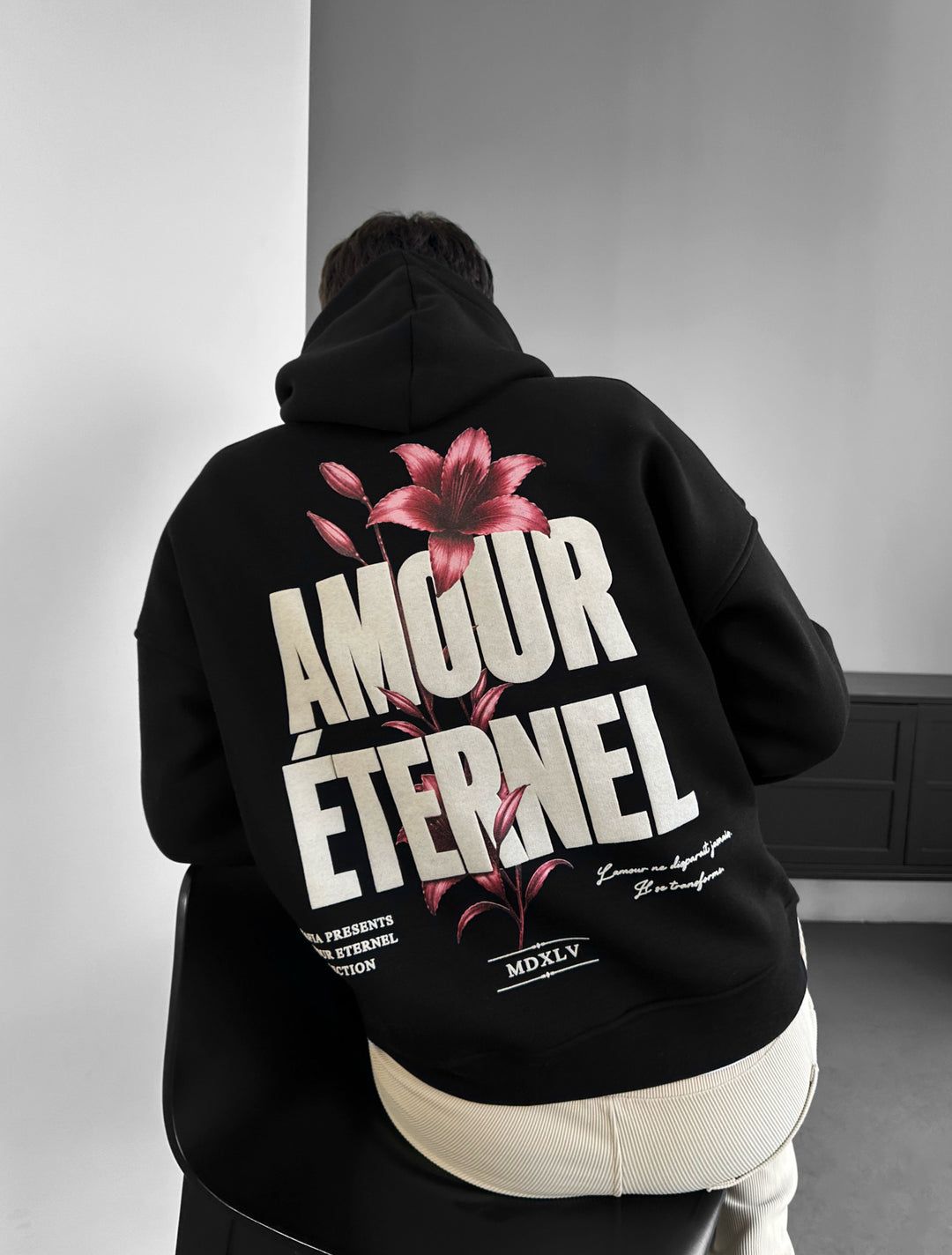 Oversize Amour Éternel Hoodie - Black