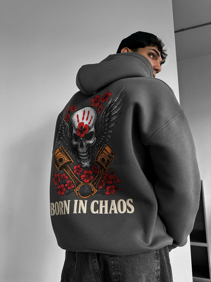 Oversize Skeleton Born in Chaos Hoodie - Anthracite