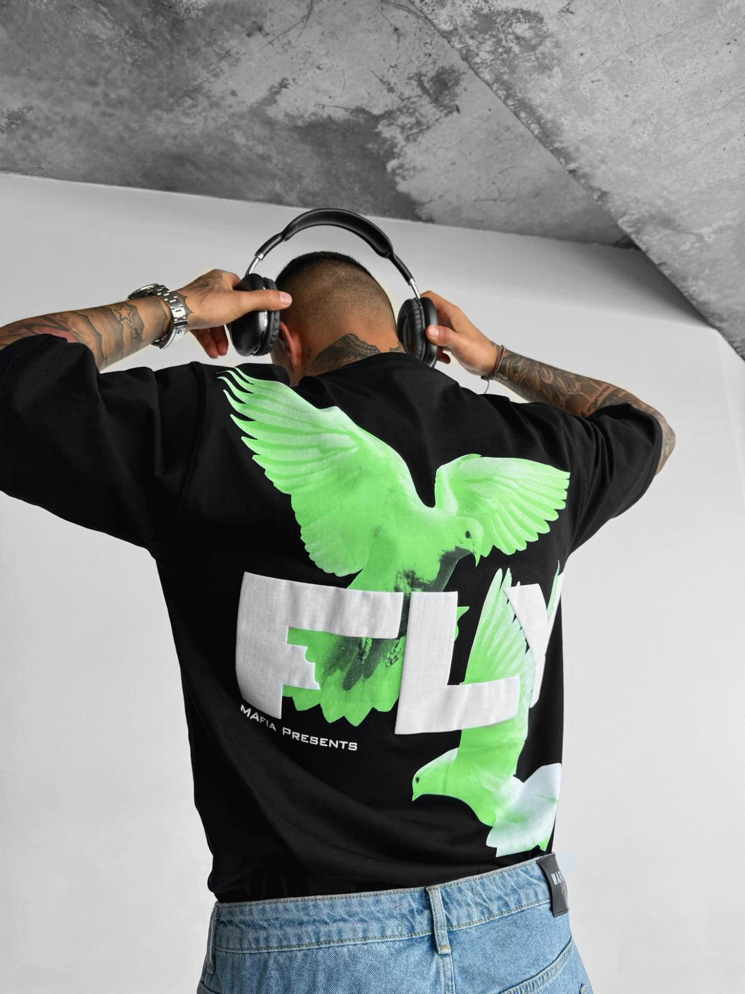 Oversize 'Fly' T-shirt - Black and Green