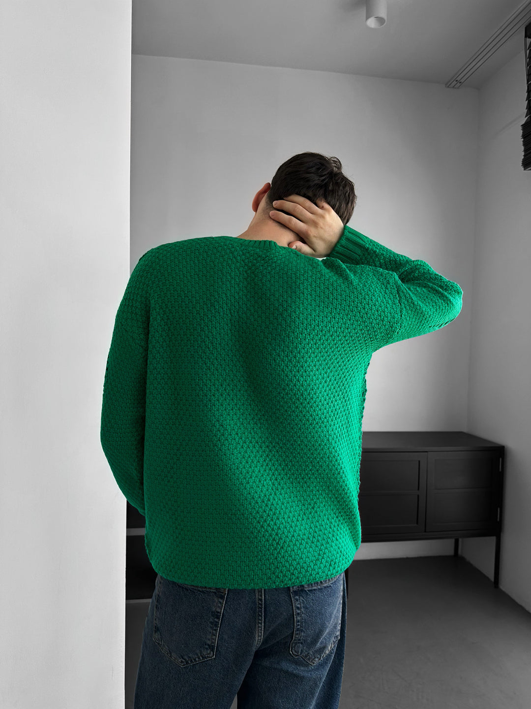 Regular Fit Textured Torn Sweater - Green