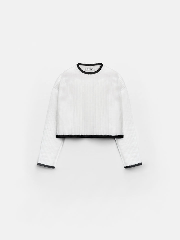 Short Details Knit Pullover - White