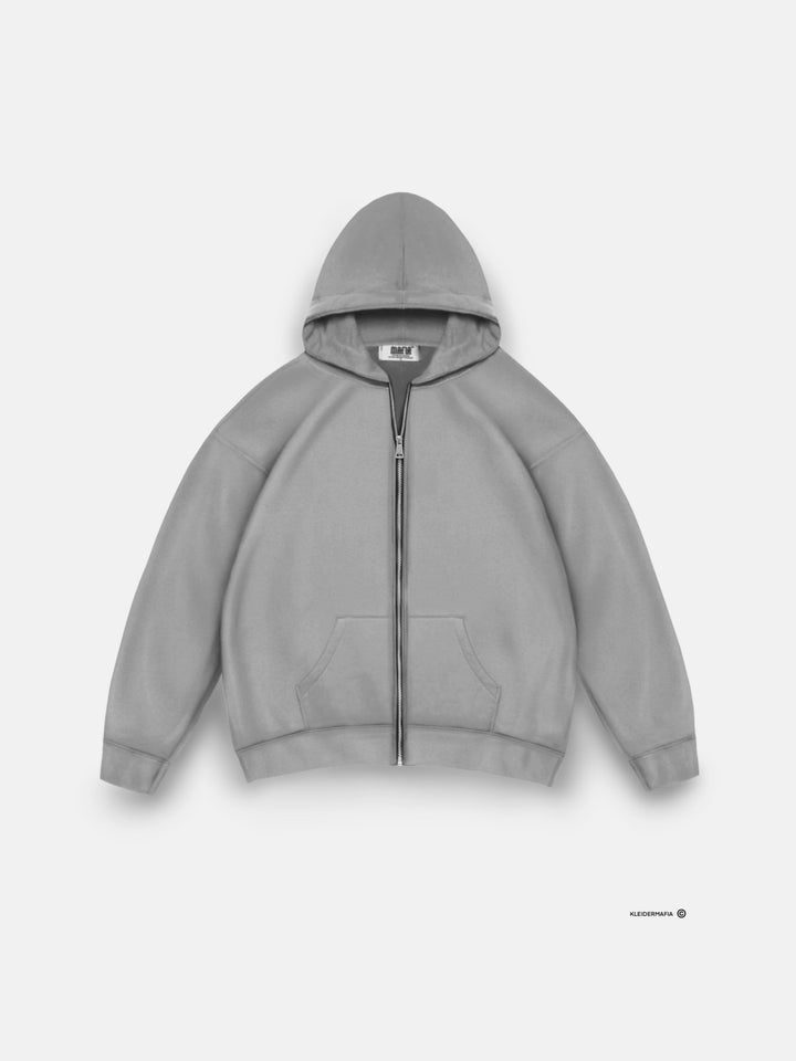 Oversize Basic Zipper Hoodie - Grey