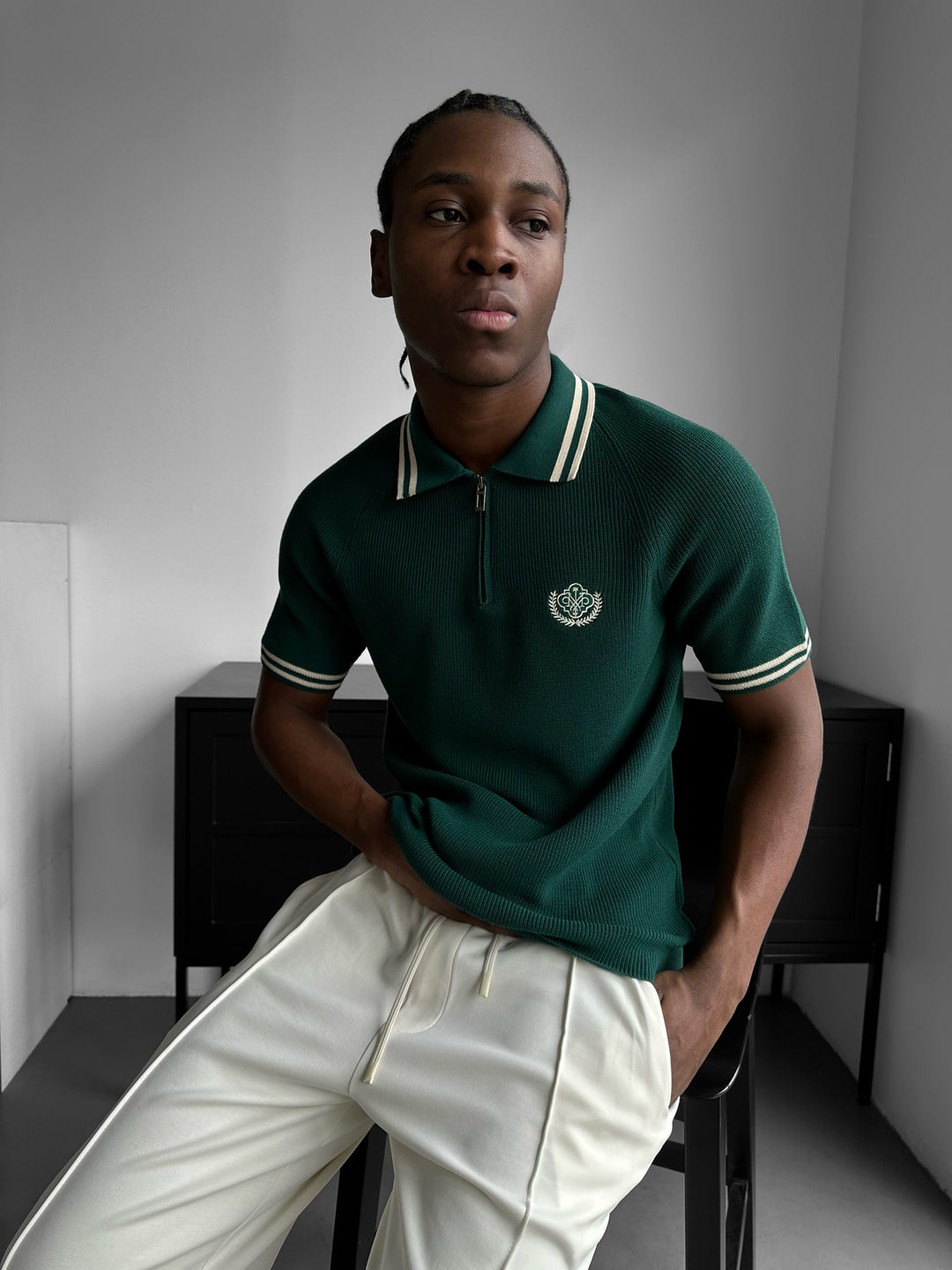 Slim Fit Half-Zip Embroidered Polo T-shirt - Petrol