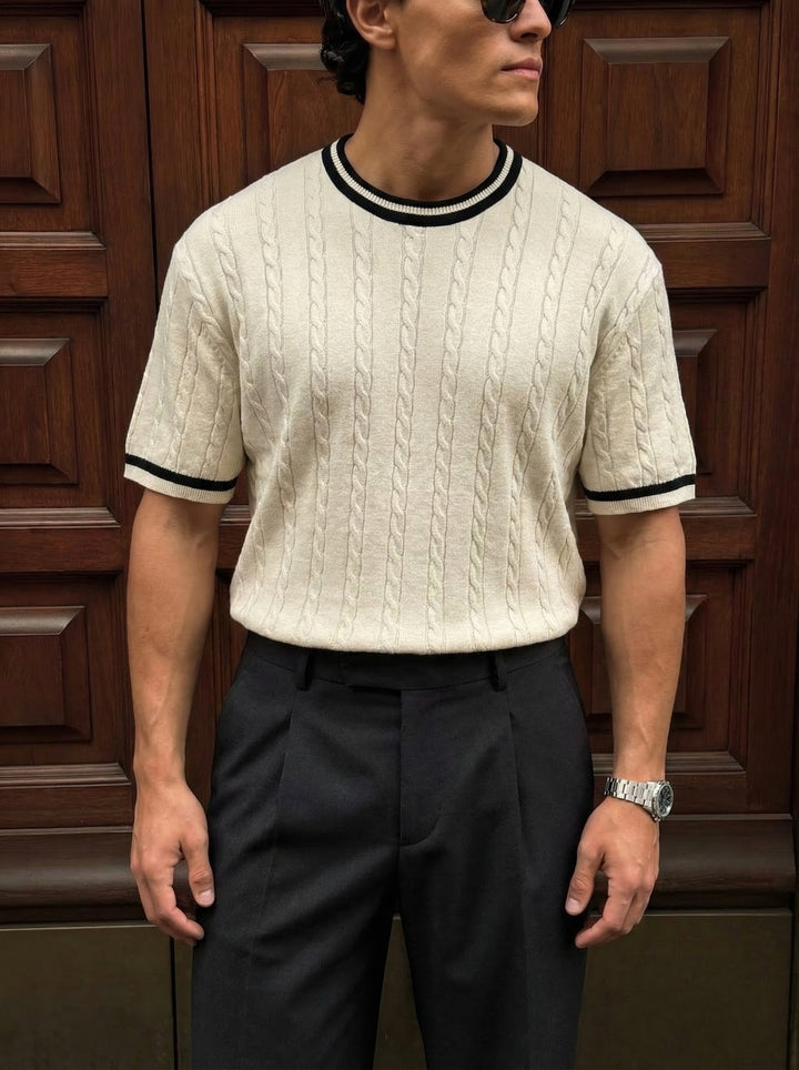 Regular Fit Braid Knit T-shirt - Cream