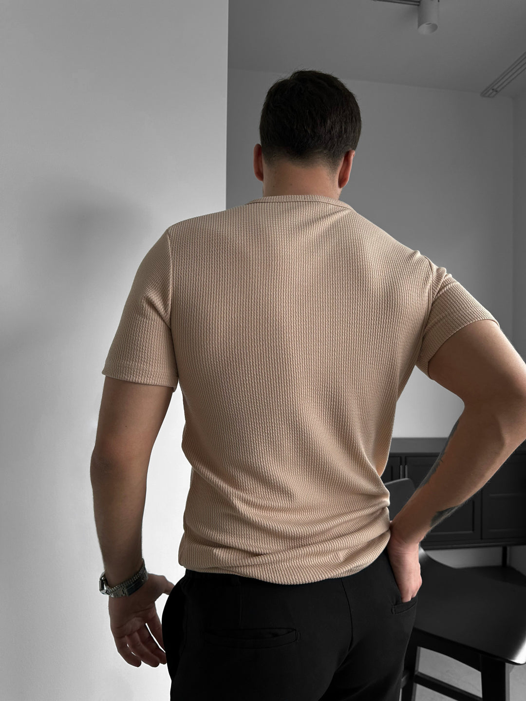 Slim Fit Button T-shirt - Cream
