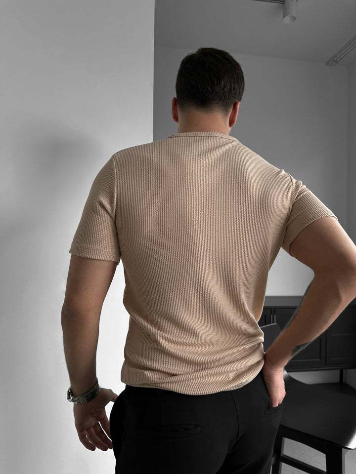 Slim Fit Button T-shirt - Cream