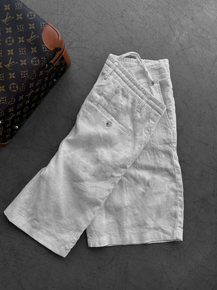 Loose Fit Linen Shorts - White