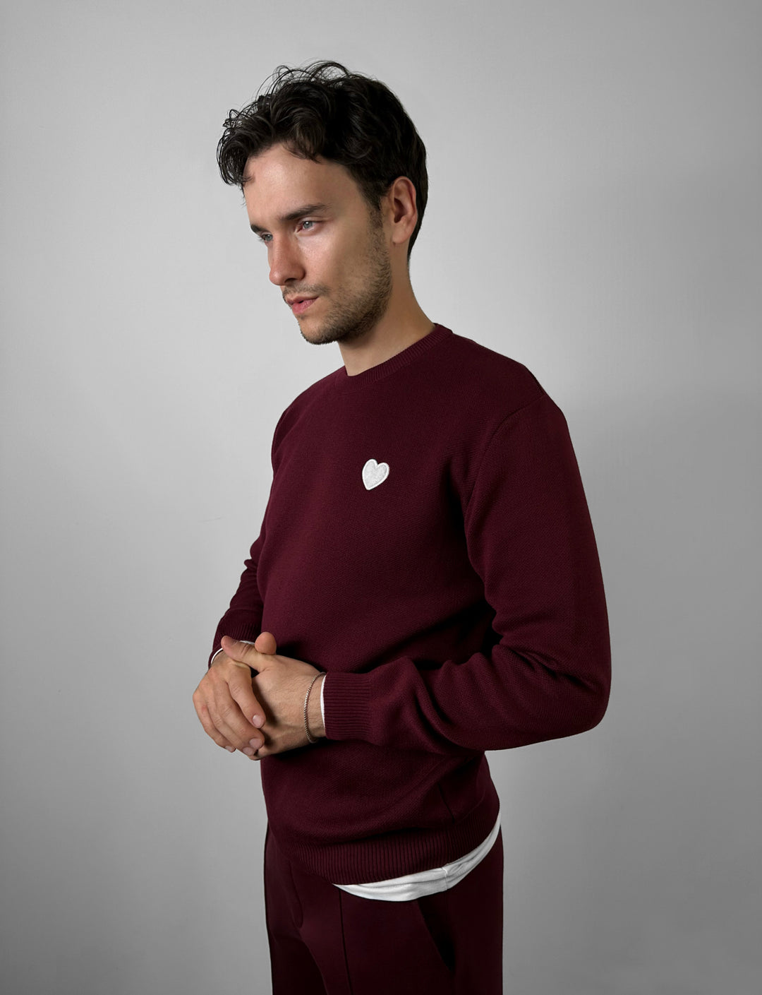 Regular Fit Heart Detail Thin Sweater - Plum