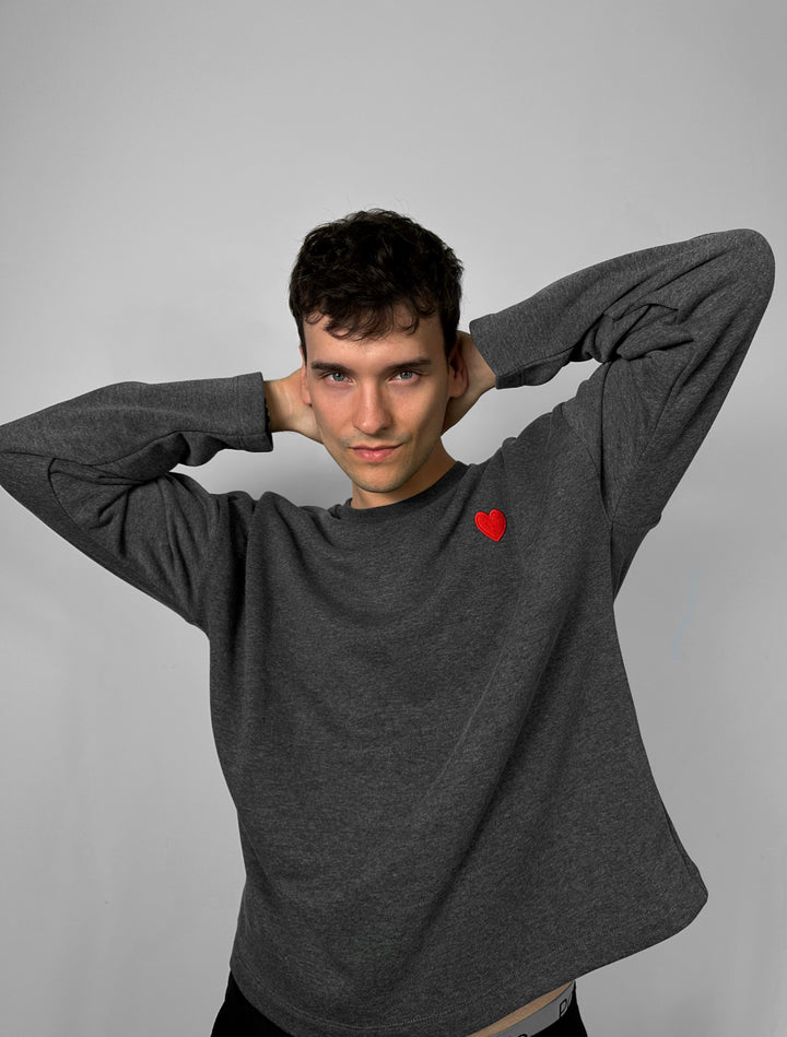 Oversize Heart Detailed Sweatshirt - Anthracite Melange