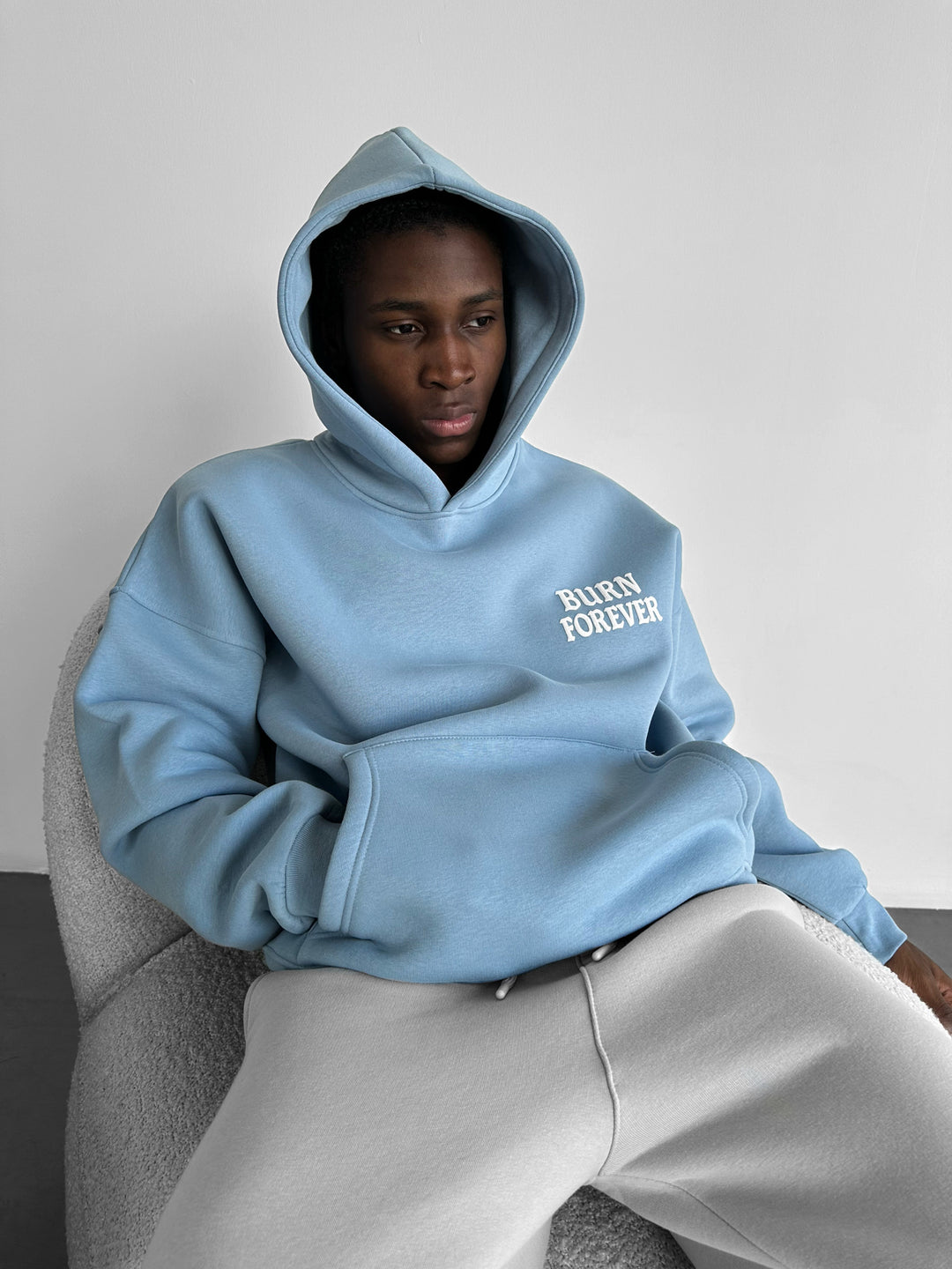 Oversize “Burn Forever” Hoodie - Faded Denim