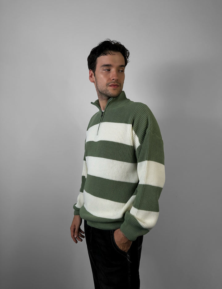 Oversize Zipper Long Pullover - Green