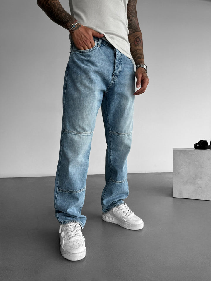 Baggy Seam Washed Jeans - Blue