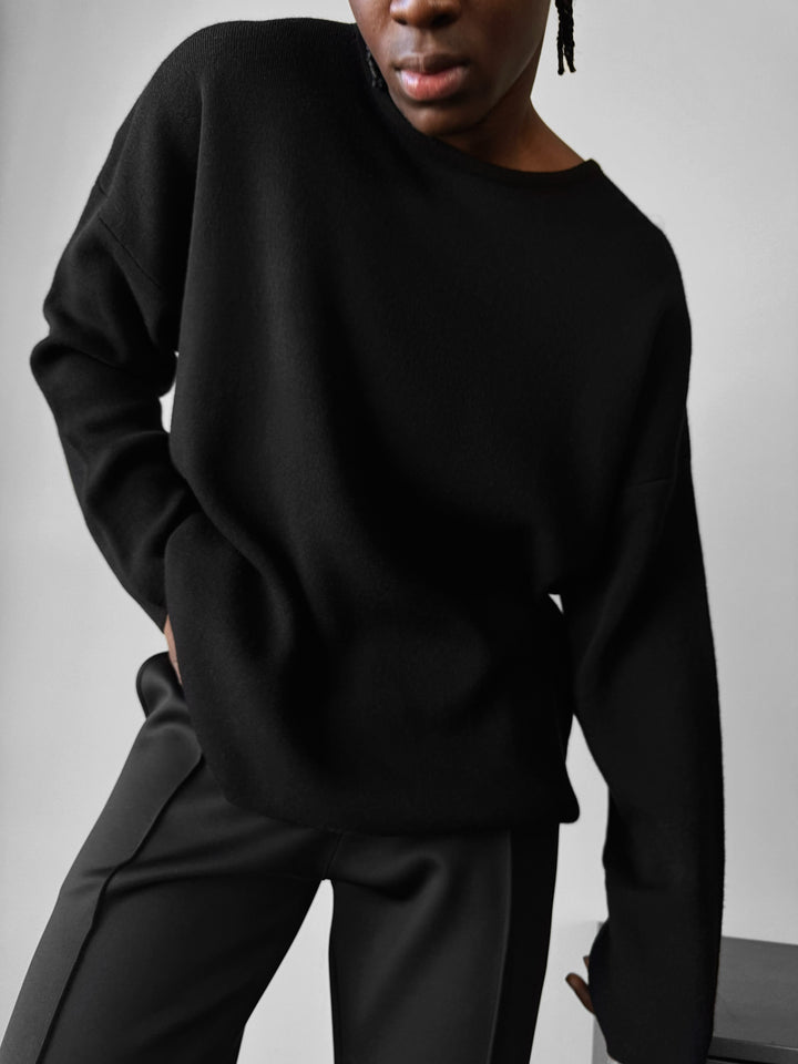 Loose Fit Knit Sweater - Black