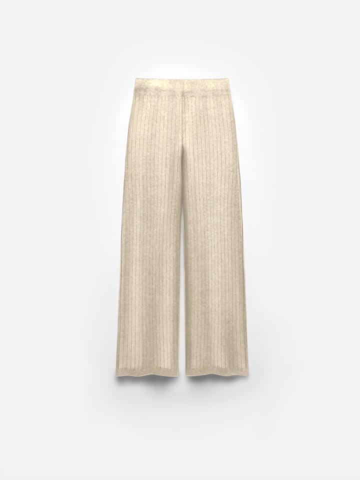 Wide Leg Knit Trousers - Beige
