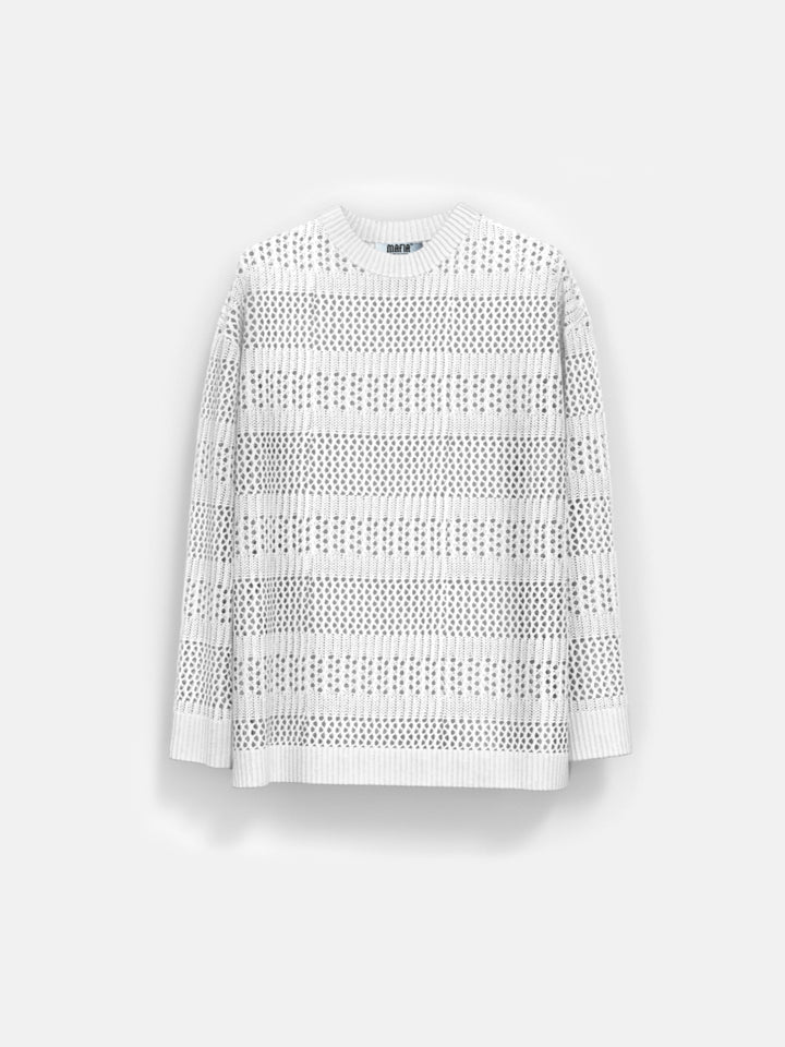 Oversize Holey Knit Sweater - White