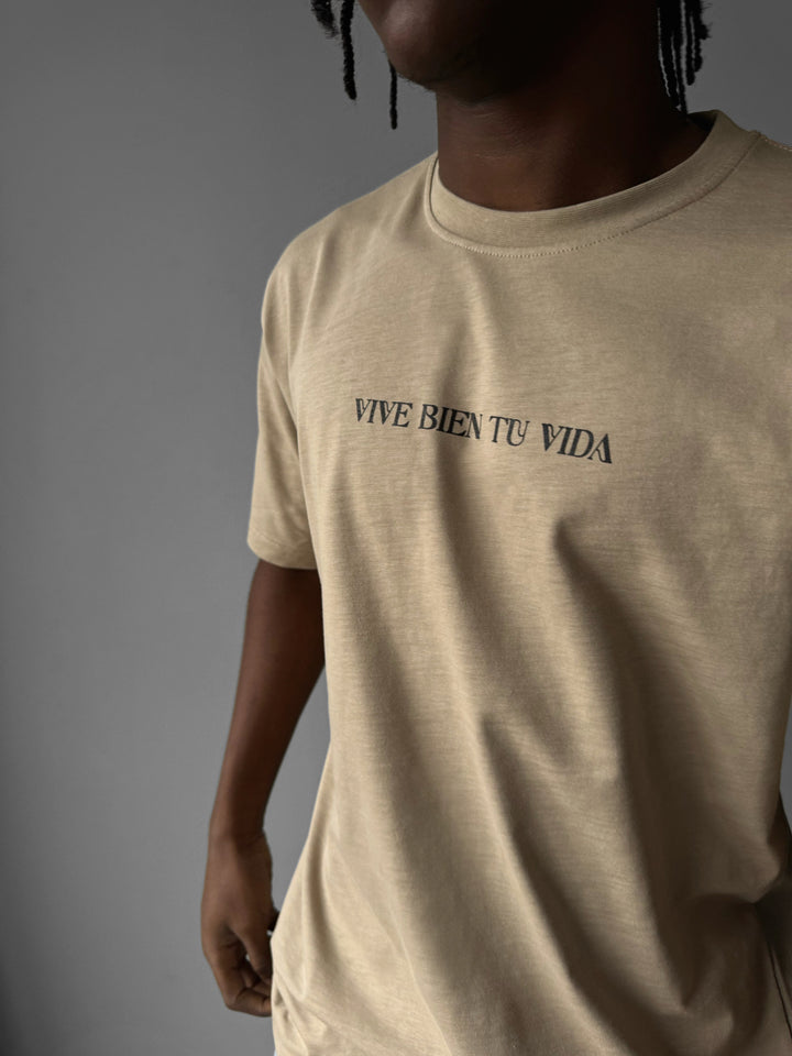 Oversize "Vive Bien Tu Vida" T-Shirt - Beige