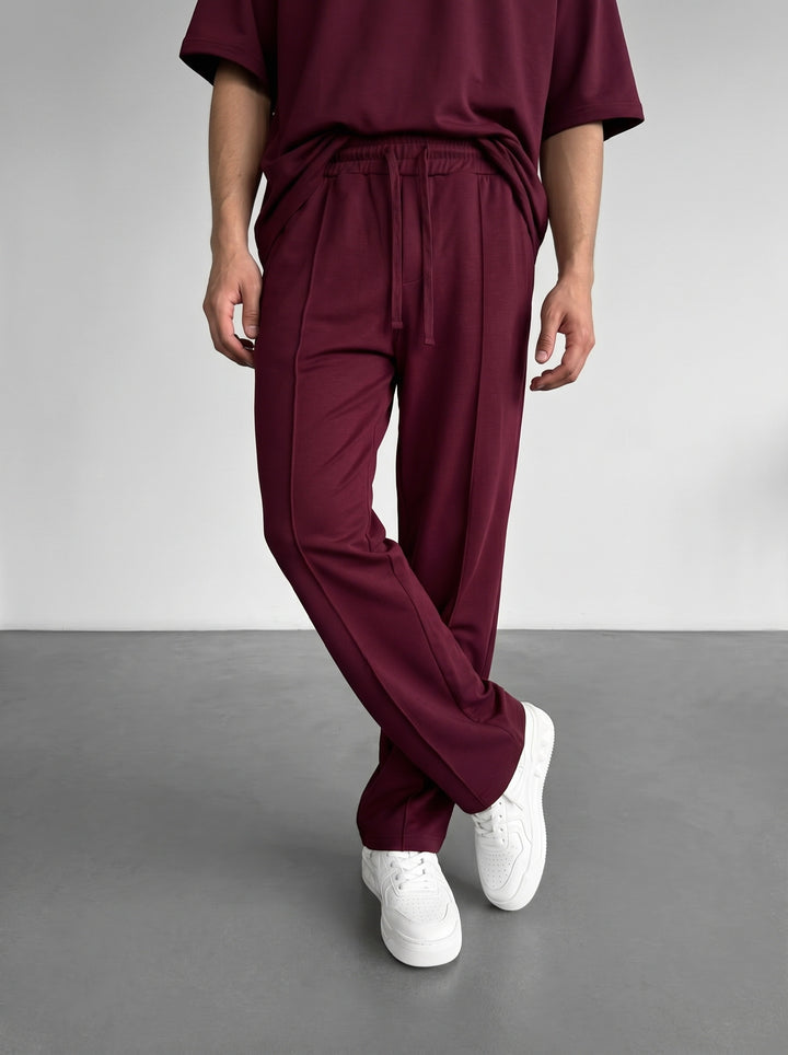 Loose Fit Basic Pleated Trousers - Bordeaux
