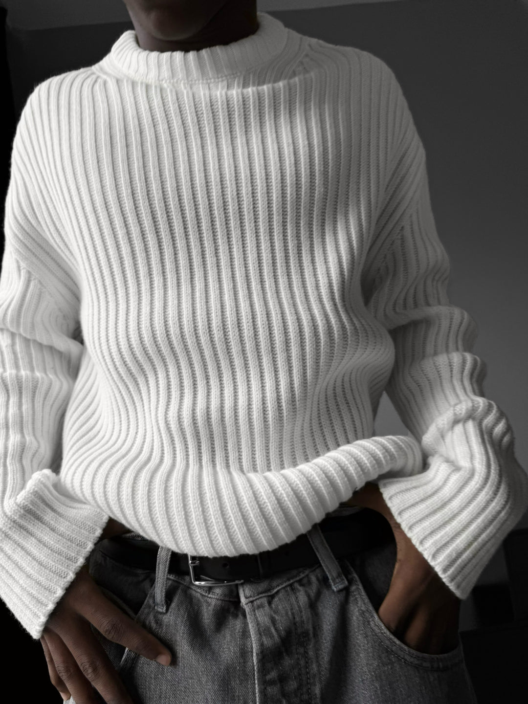 Loose Fit Striped Structure Pullover - Ecru