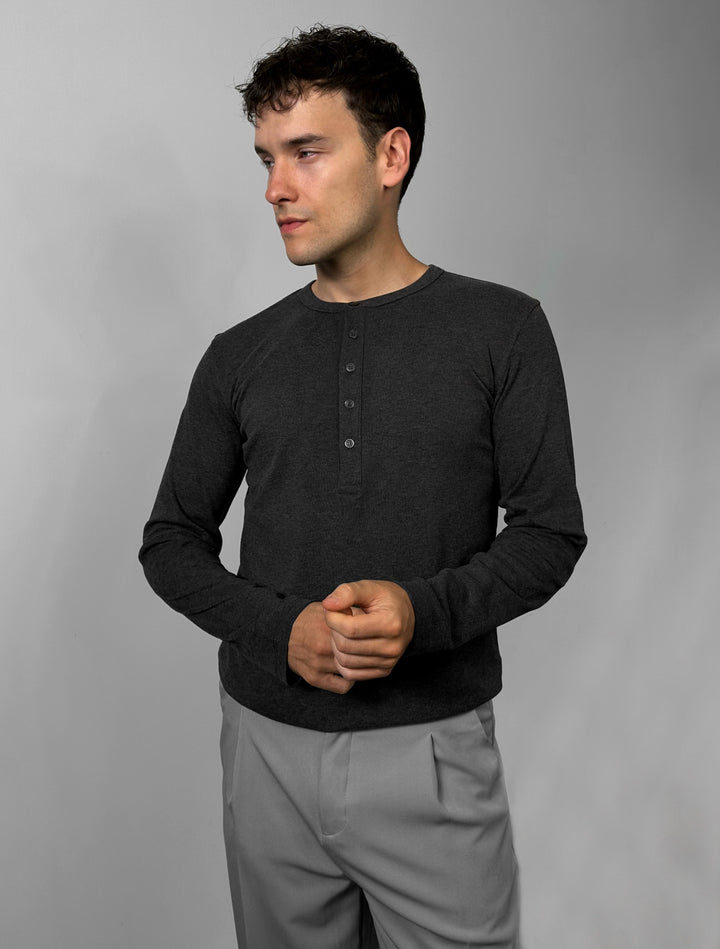 Oversize Button Sweatshirt - Anthracite