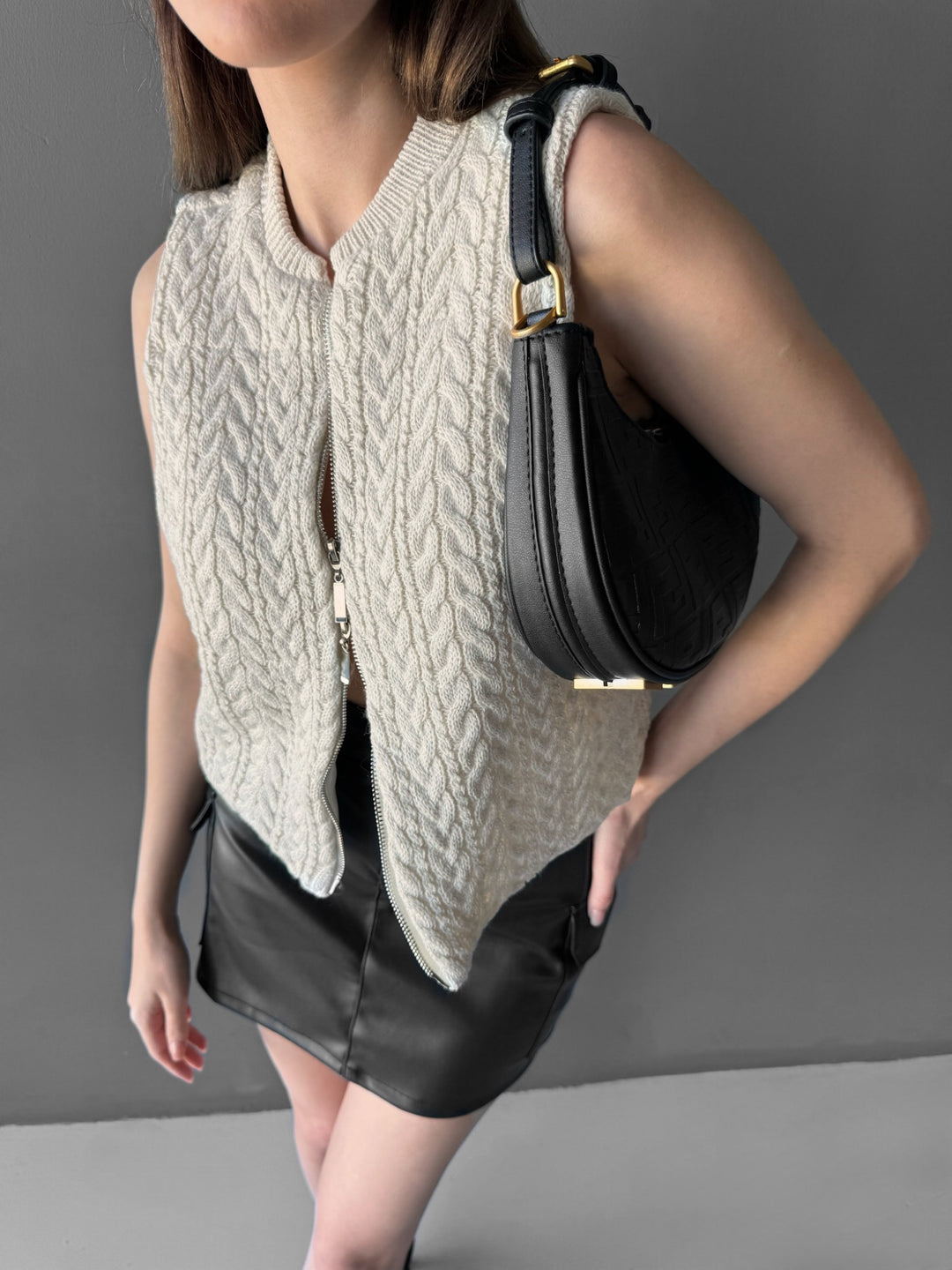 Braid Short Vest - Ecru