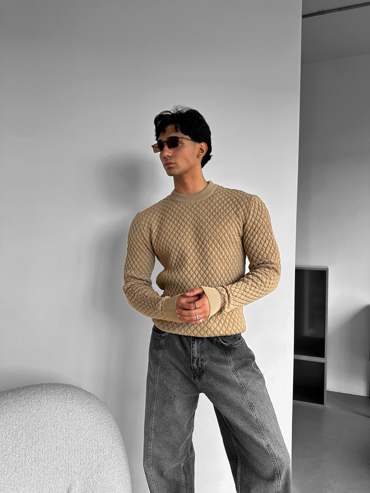Slim Fit Textured Sweater - Milk Chocolate Brown