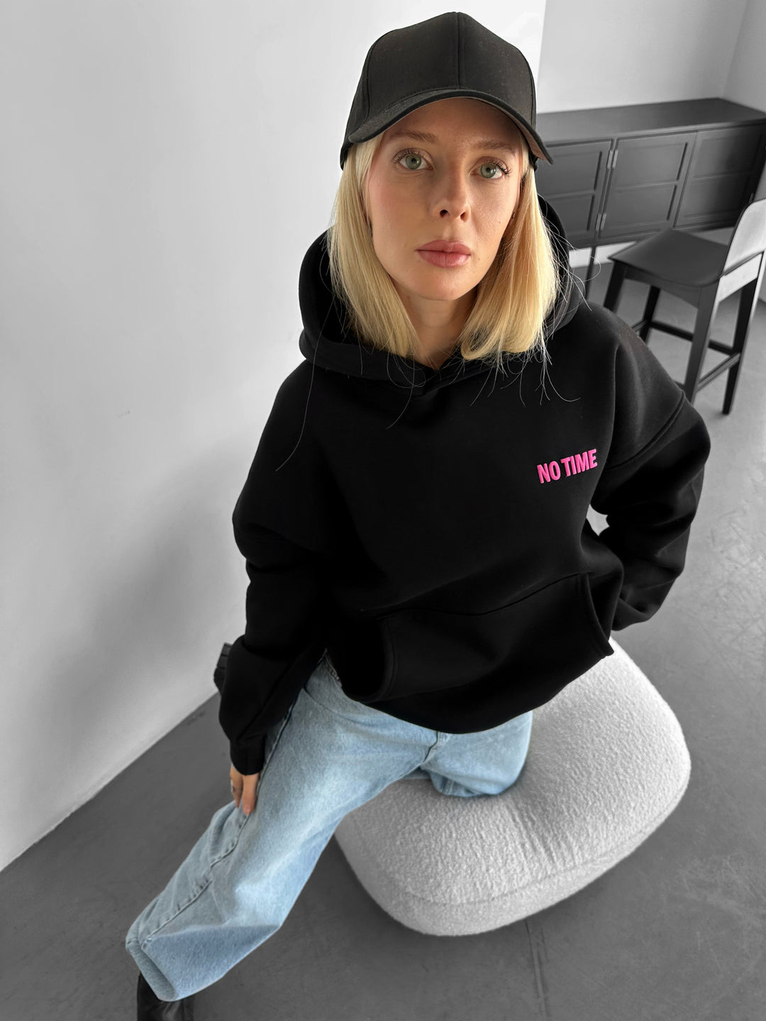 Oversize “No Time for Nonsense” Hoodie - Black