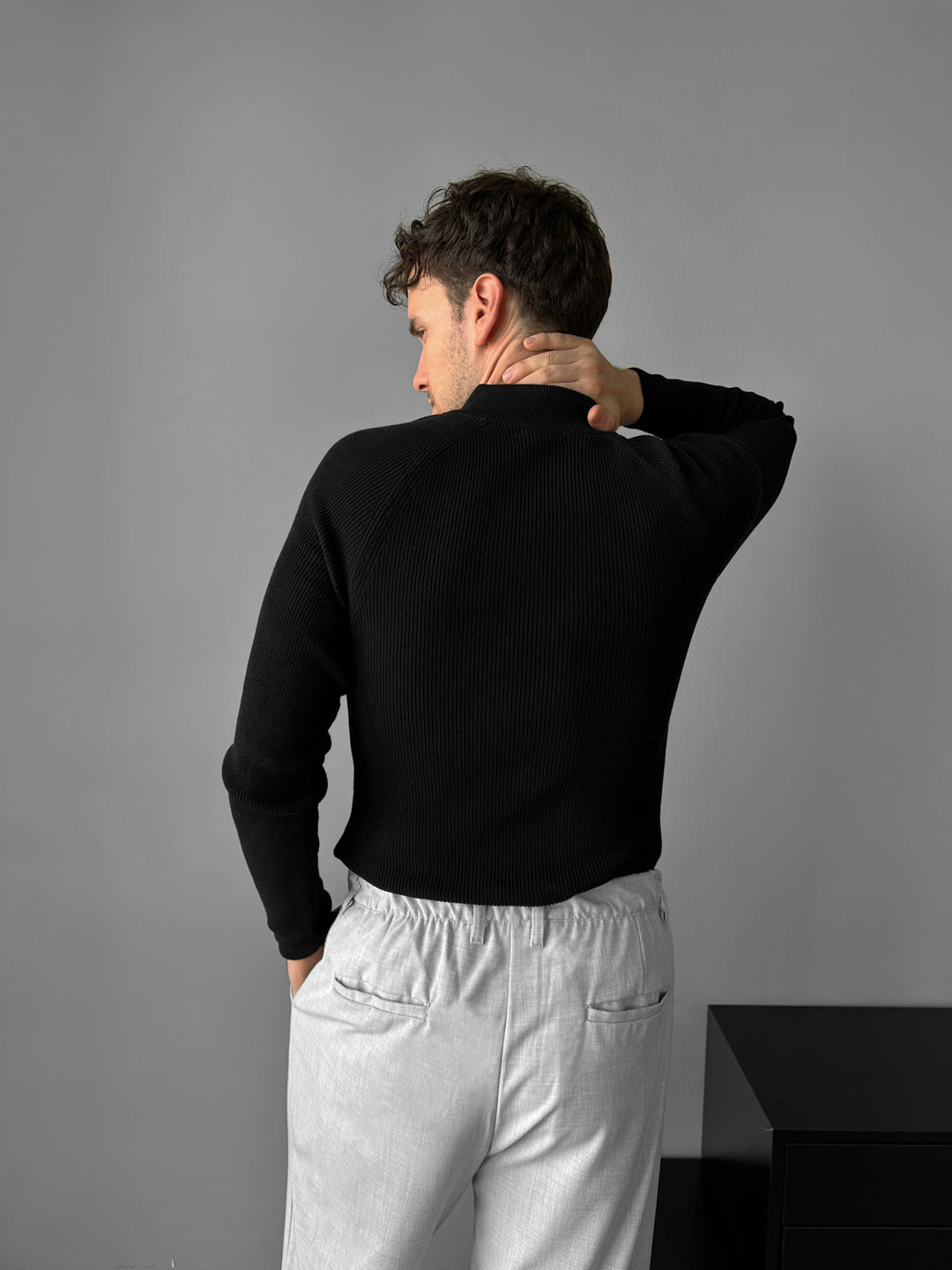 Slim Fit Knit Sweater - Black