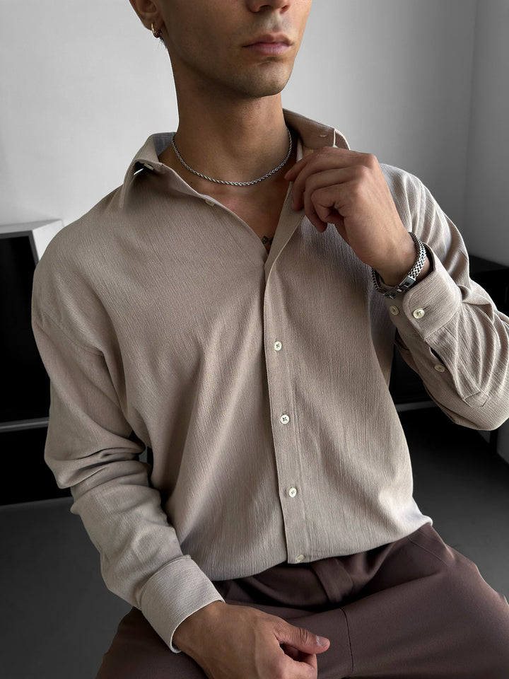 Regular Fit Cotton Shirt - Beige
