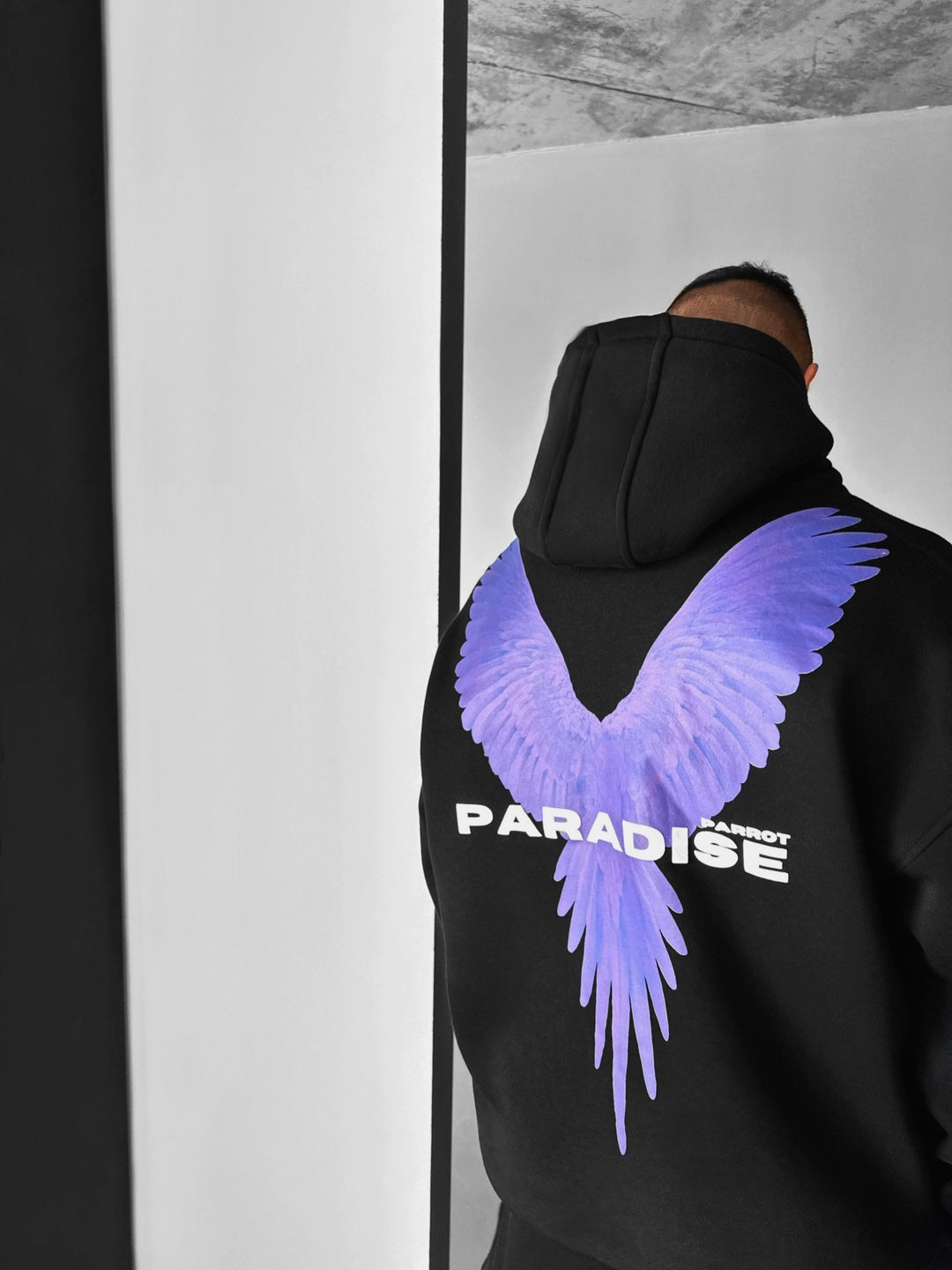 Oversize Parrot Hoodie - Black and Lila