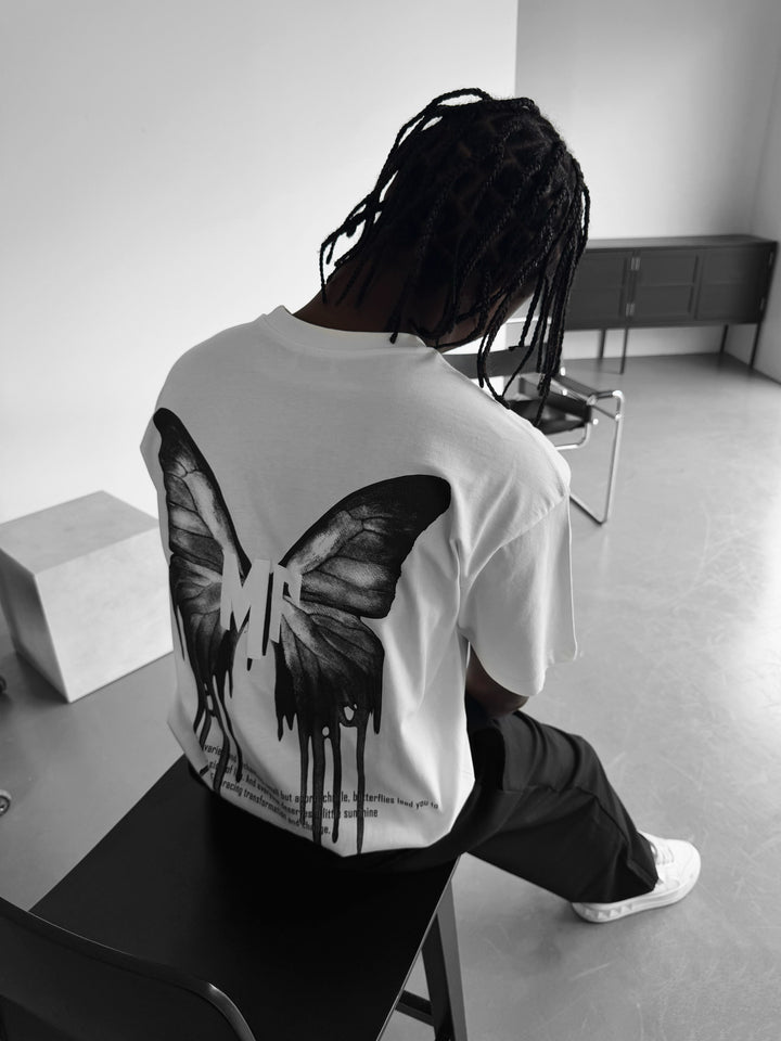 Oversize 'Like a Butterfly' T-Shirt - Ecru and Anthracite