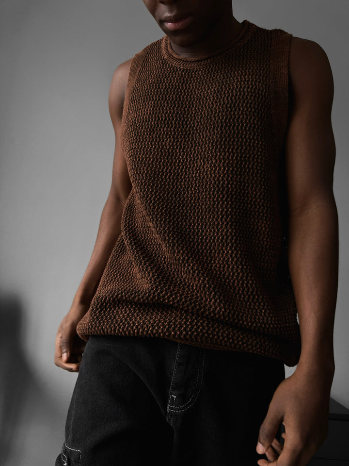 Oversize Washed Knit Tanktop - Brown