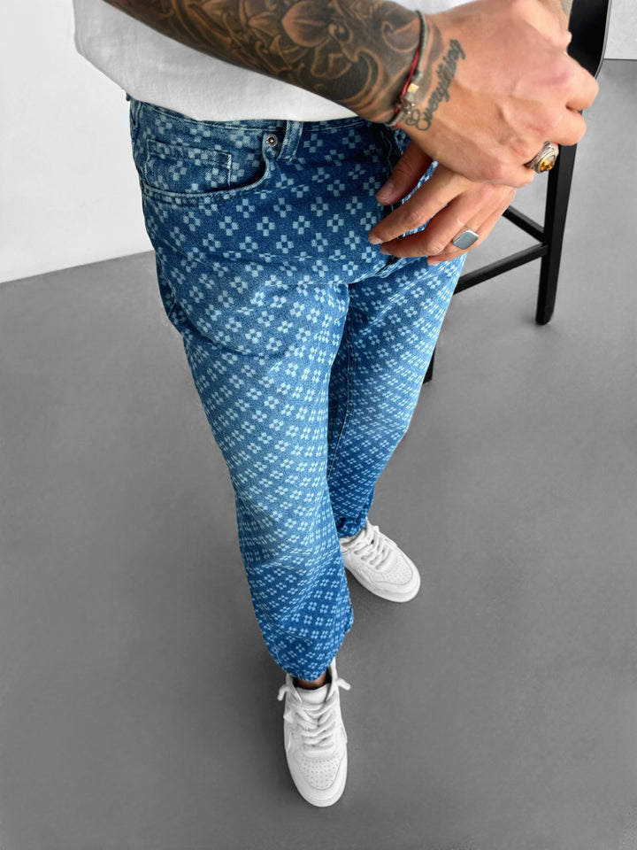 Baggy Embroidered Jeans - Blue