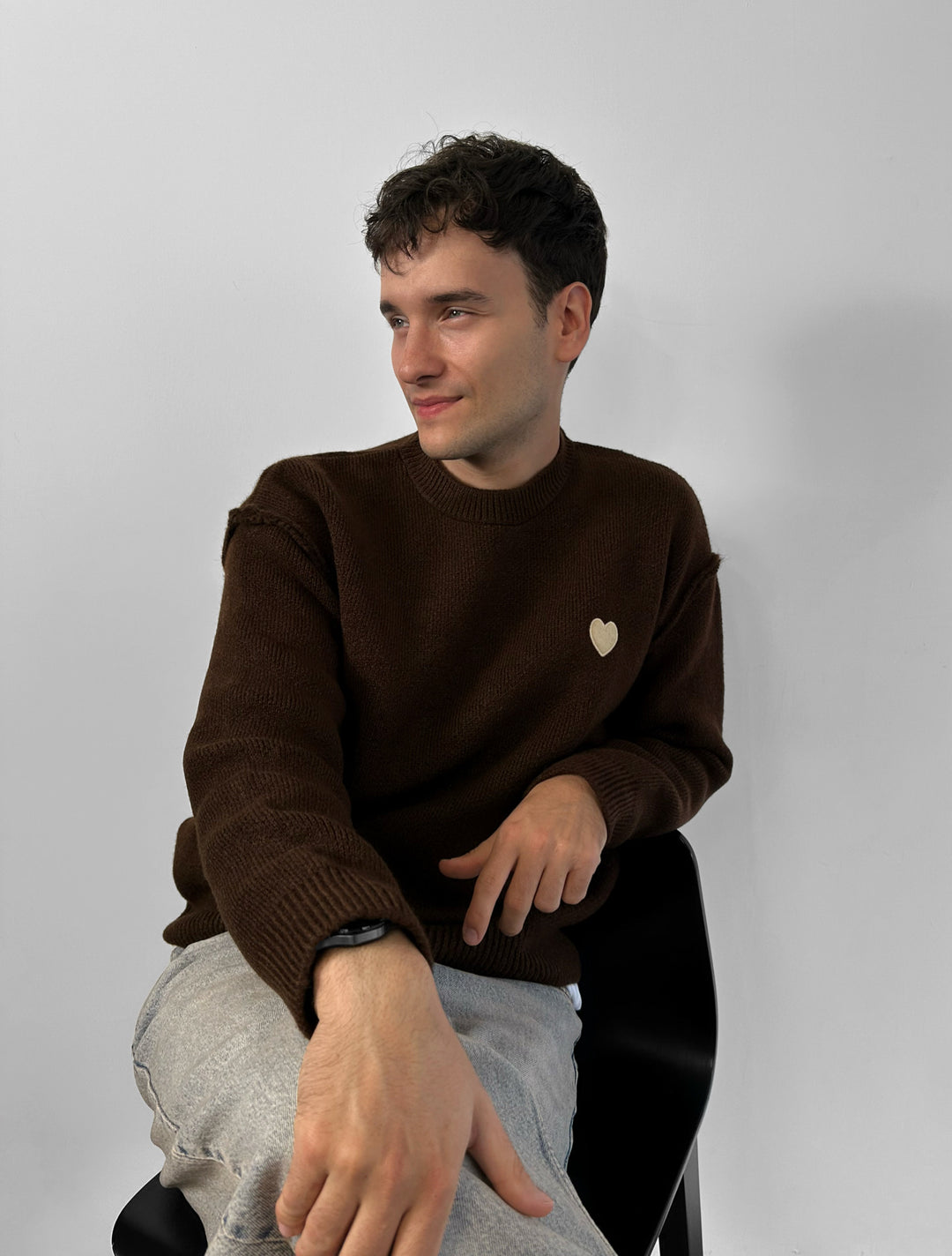 Loose Fit Heart Detail Sweater - Brown
