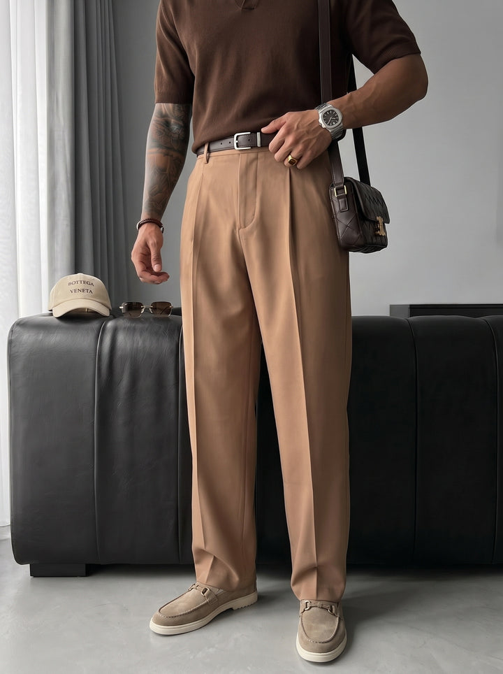 Loose Fit Pleated Trousers - Camel