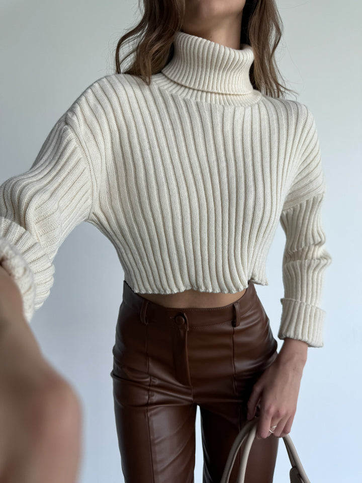 Long Arm Collar Sweater - Beige