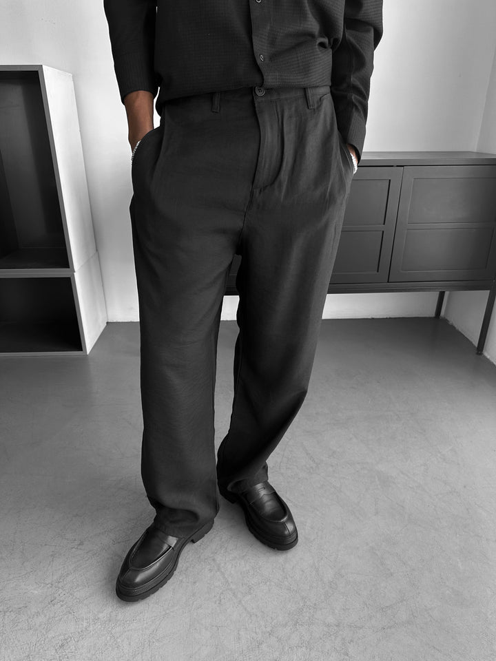 Loose Fit Cotton Trousers - Black