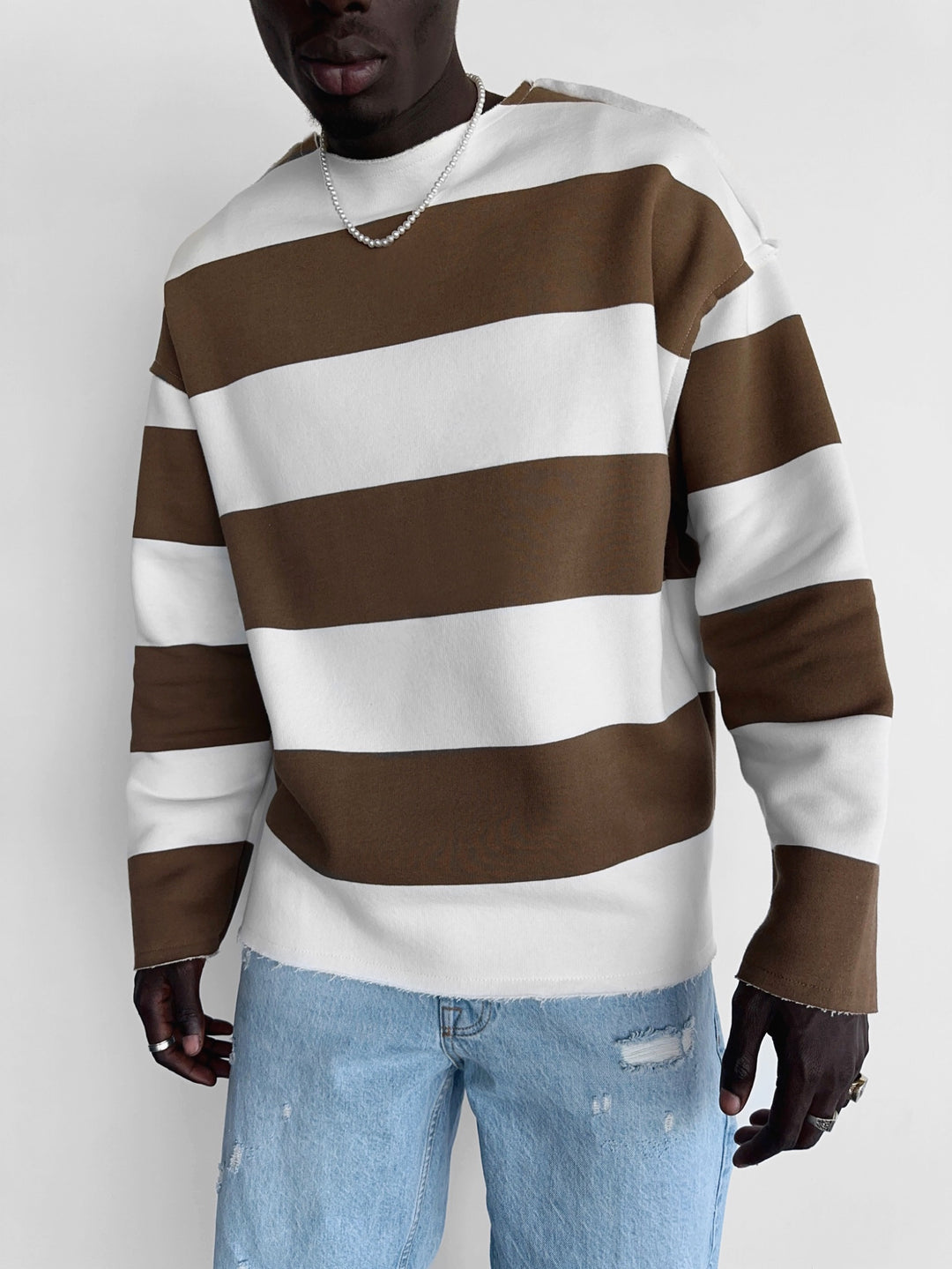 Oversize Strip Sweater - Brown
